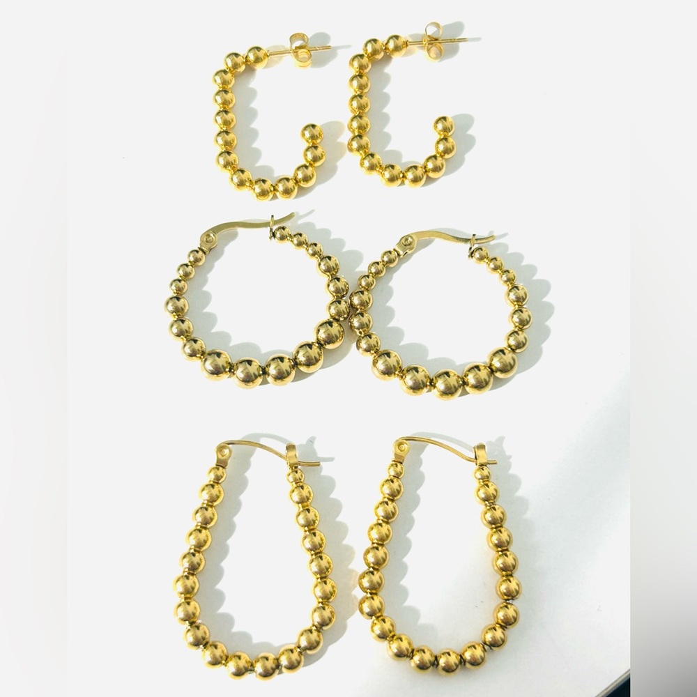 18k Gold Plated Stainless Steel Beaded Bubble Earrings